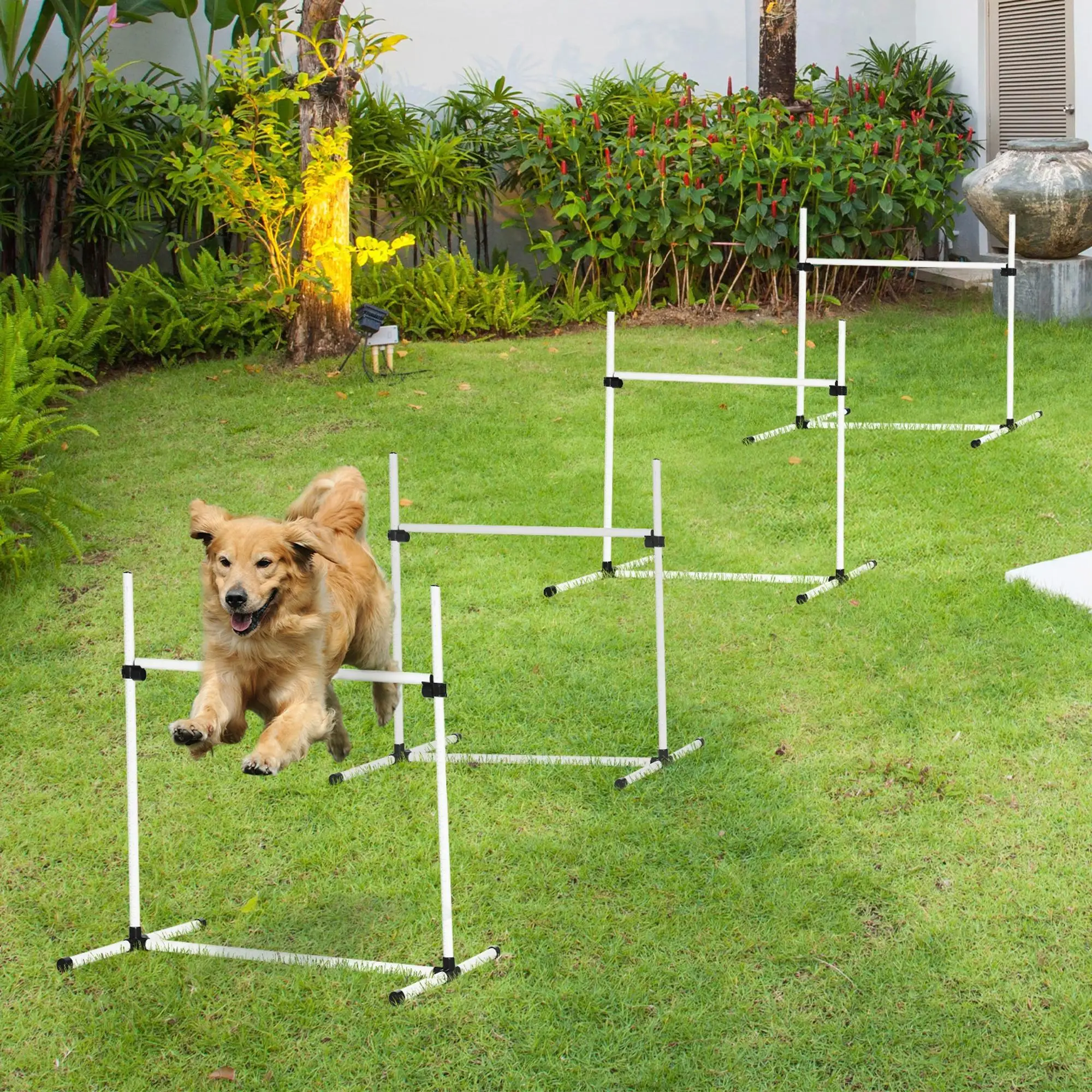 PawHut Set Entrenamiento Agilidad Perros 4 Vallas de Salto con Altura Ajustable