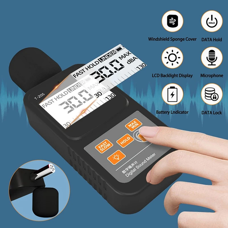 Digital Sound Level Meter Handheld SPL Meter,30-130DB Audio Noise Measure, Larger Backlit LCD Display For Home Factories