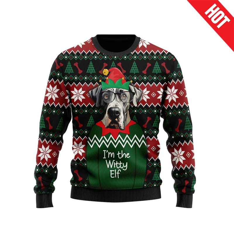 Great Dane Dogs Christmas Sweater 3D Printed Mens Pullover Casual Sweatshirt Couple Long Sleeve Turtleneck Sweater Men Kids Tops