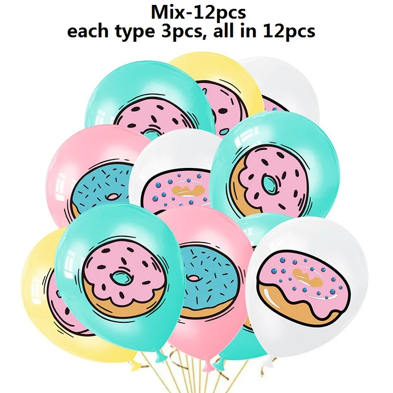 Sweet Donut Theme Latex Balloon Set, Happy Birthday Party, Children\'s Day Decorations, Baby Shower Supplies, 12Pcs