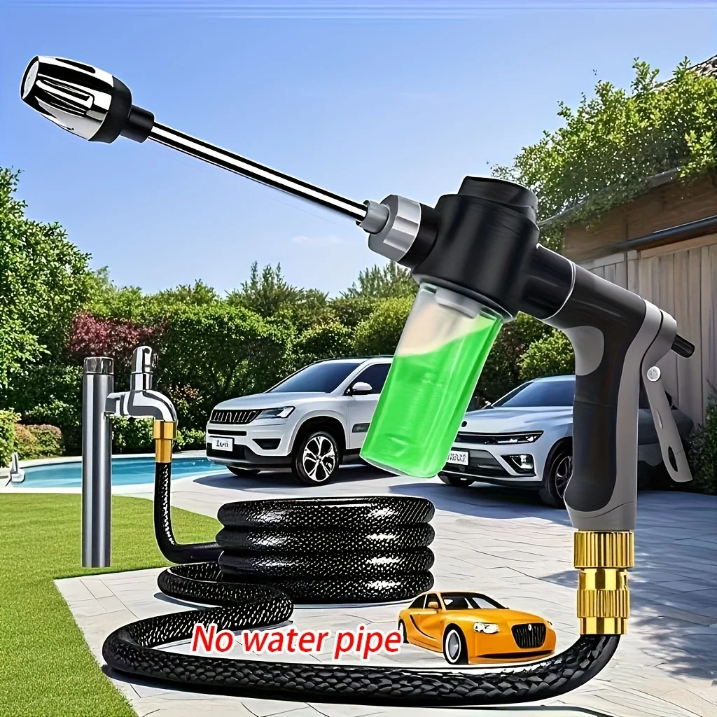 High-Pressure Nozzle with Long Handle,Without Hose, Pressure Washer Gun, with Foam Bottle, for Car Washing, Watering Plants