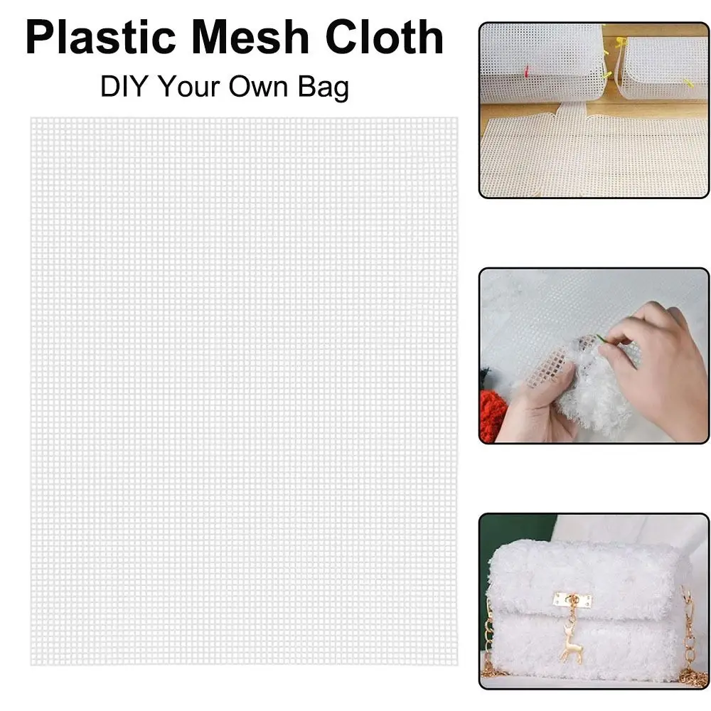 DIY Crafting Plastic Bag Mesh Grid Durable Black White Canvas Bag Sheets 33x50CM Bag Rug