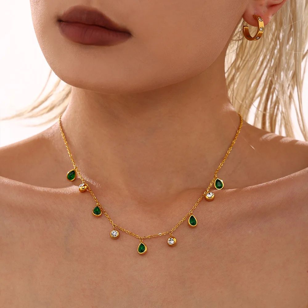 Women's Gold Plated Zircon Water Drop Pendant Necklace