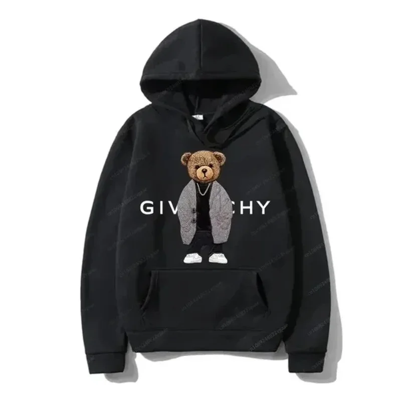 Men Women Unisex Autumn Winter Luxury Bear Print Hoodies Long Sleeve Fleece Pullover High Quality Free Shipping