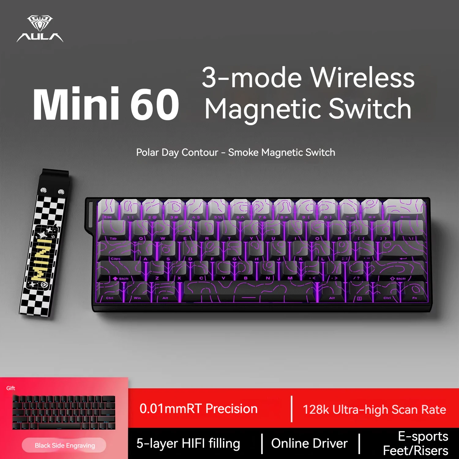 AULA MINI 60HE Magnetic Keyboard Wireless 60% Rapid Trigger 8K Return Esports Customize RGB Magnetic Switch Gaming Keyboard
