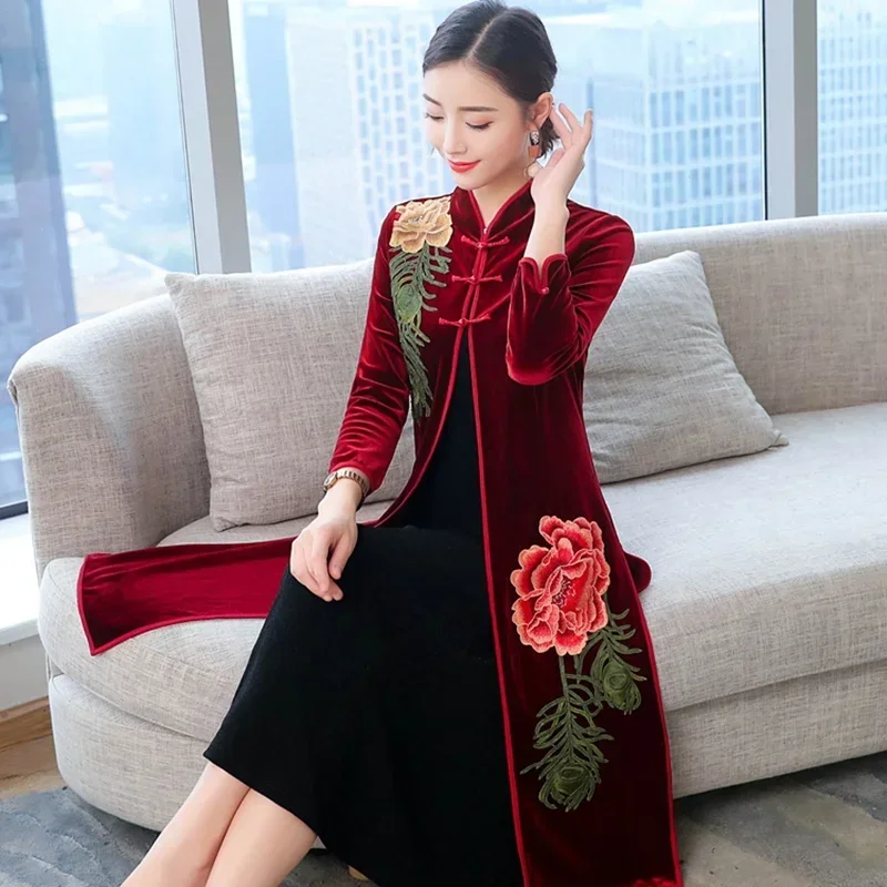 Qipao Traditional Oriental Velvet Cheongsam Wedding Dress Modern Chinese Asian Dresses Ff2557 MN3