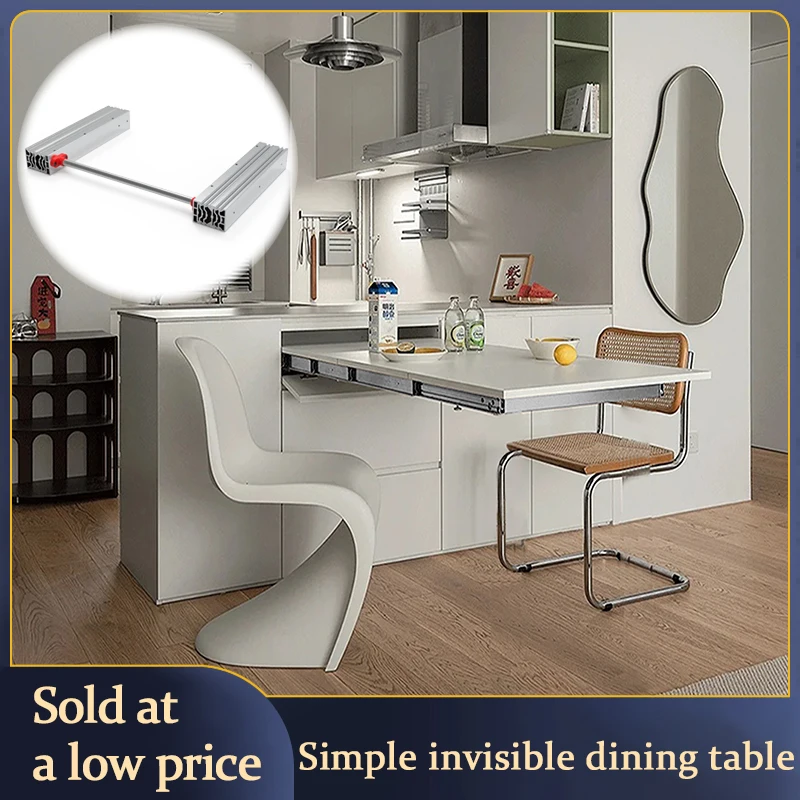Hidden Foldable Table Rail Multi-Section Telescoping Track Heavy Duty Steel Kitchen Cabinet Space-Saving Expandable Dining