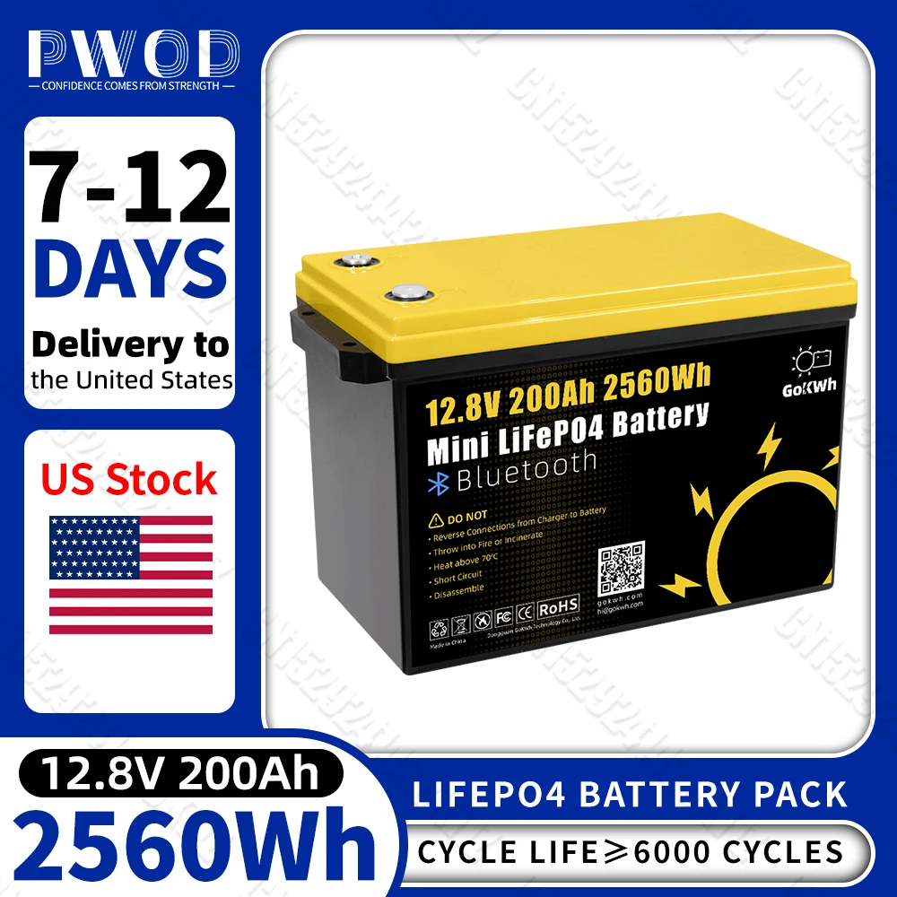

12V 200AH LiFePO4 Battery Pack with BMS BT Grade A Rechargeable Lithium iron phosphate Cell For Camping EVHome System US Stock