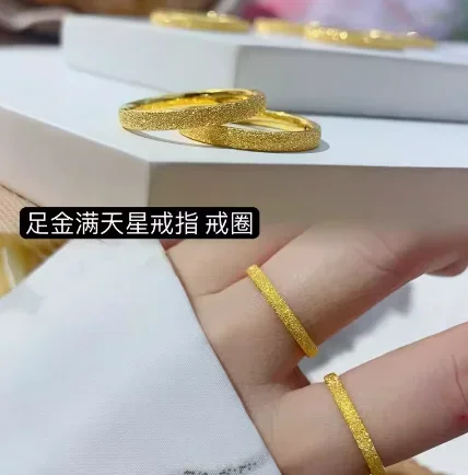 

24k pure gold rings 999 real gold finger rings wedding rings for lovers size 5.25-10.75
