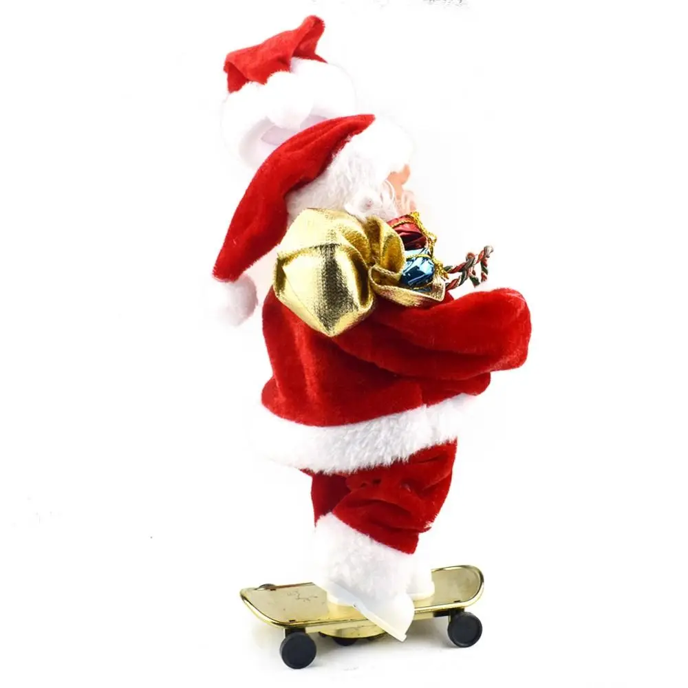 Musical Electric Santa Toys Swing Hat Slides Skateboard Christmas Dolls Plush Battery Operated Dancing Santa Claus Toys Office