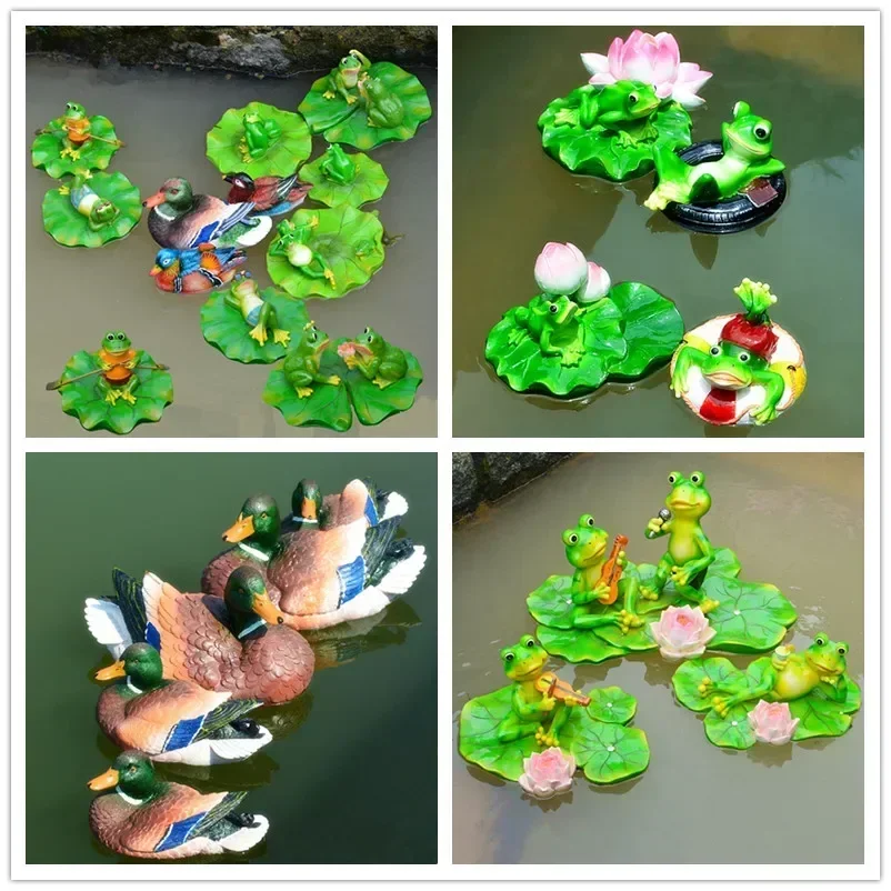 Pastoral Resin Simulation Animal Frog Turtle Floating Ornaments Fish Pond Rockery Sculpture Crafts Fountain Fish Tank Decoration