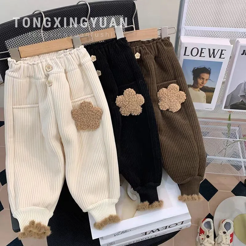 Sweatpants مبطنة بالصوف السراويل الطويلة سميكة الخريف الشتاء سروال قصير جديد المألوف Grils الأطفال كل مطابقة مريحة