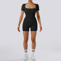 Women’s Yoga Short Sleeve Jumpsuits Slim Fit Stretch One Piece Playsuits Romper Basic Fitness  Sportswear For Women Yoga Clothes - Image 4