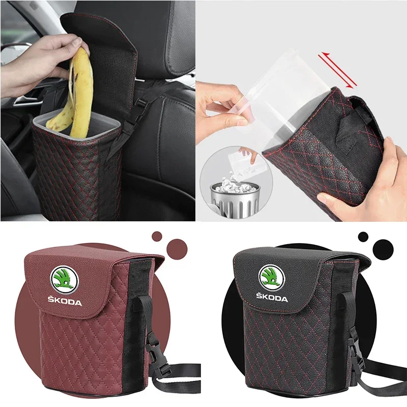 Car Garbage Holder Can for Skoda Fabia Octavia 2 A7 Tour RS Rapid Kodiaq Superb Kamiq Yeti Karoq Trash Organizer Storage Box