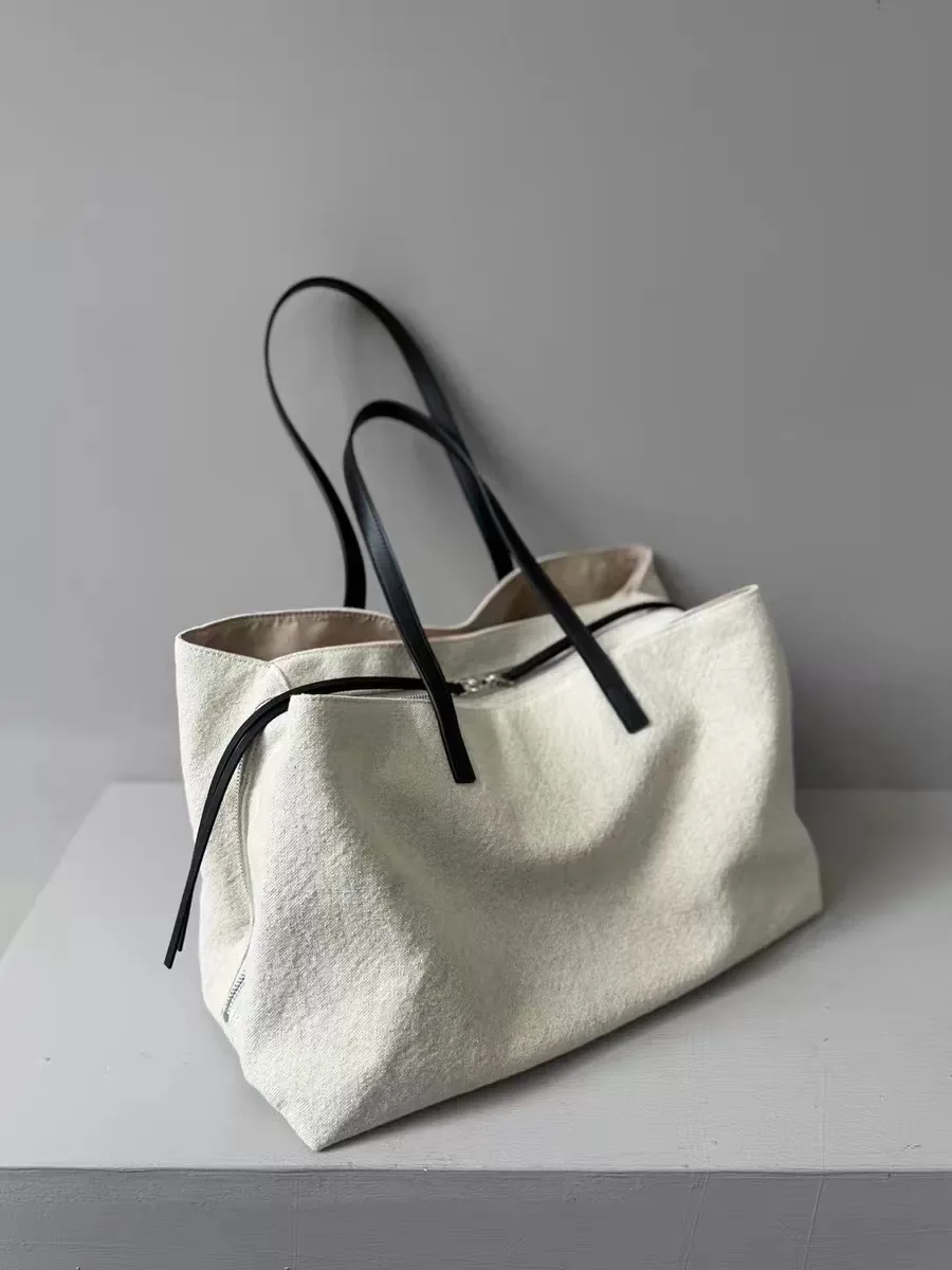 Retro Linen Canvas Large Capacity Tote Bag Single Shoulder Bag Multi-compartment Computer Briefcase Fitness Bag Women's Handbag