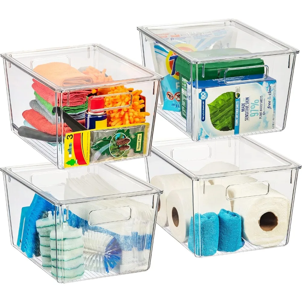 

X-Large Plastic Storage Bins With Lids - Perfect for Kitchen, Pantry, Fridge Organization and Storage