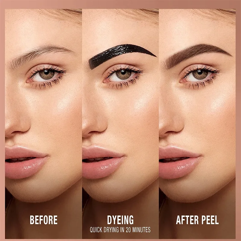 Combinazione di gel per sopracciglia e pennelli a strappo, matita per sopracciglia semipermanente a lunga durata, resistente al sudore, tinta per sopracciglia, trucco per occhi, non sbiadisce