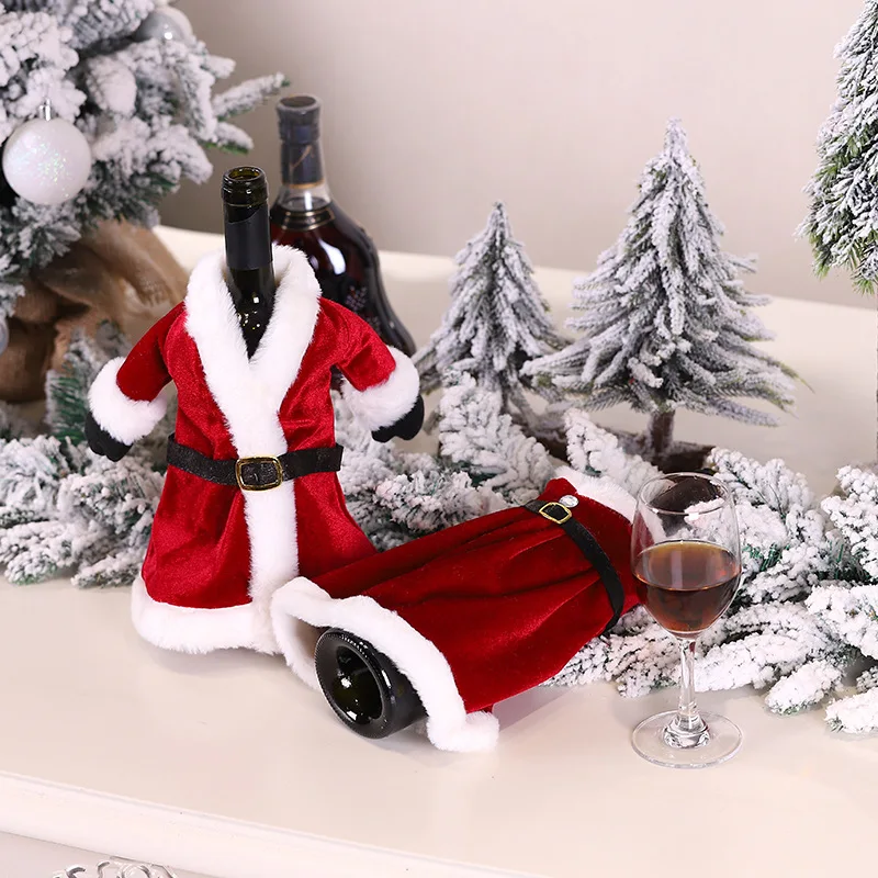 Christmas Red Dress Bottle Set Christmas Gift Bags Holder Drop Shipping Dust New Year XMAS Gift Christmas Decoration For Home