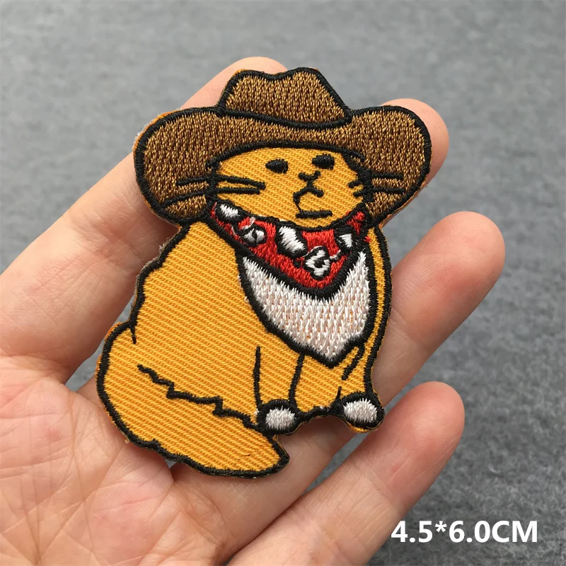 Cowboy Cat Embroidered Patches for Clothing Patches on Clothes Stickers Animals Iron on Patches Stripes Diy Appliques