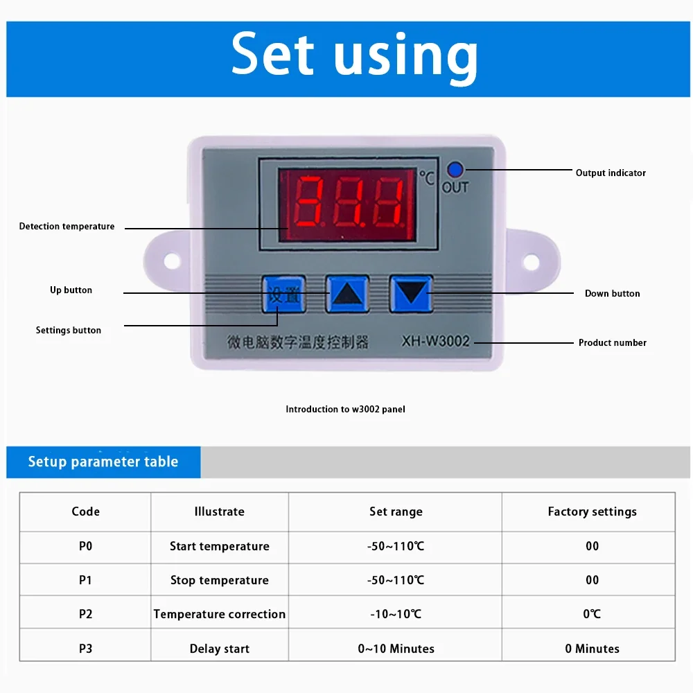 Digital Thermostat XH-W3002 Temperature Controller with High-Brightness Display for Industrial Equipment 12V/24V/220V image 3