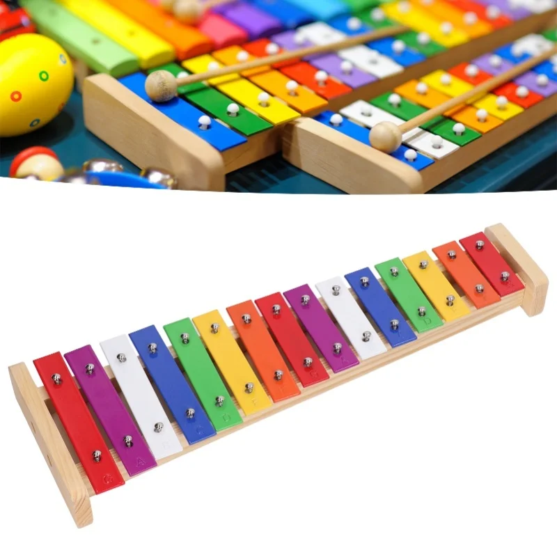 15 ملاحظة إكسيليفون أداة إكسيليفون تعليمية ملونة مع 2 مطرقة للأطفال