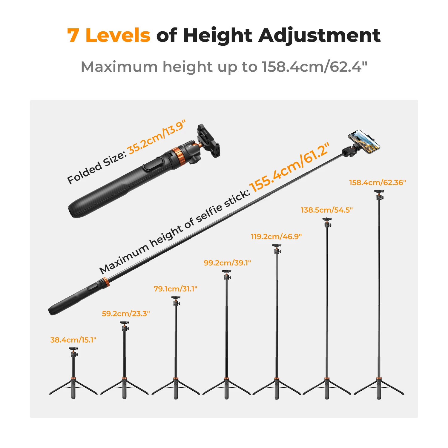 K&F CONCEPT Tripod Phone Selfie Stick and Bluetooth Remote Extendable Stand Tripod for Mobile Phone Live Streaming Gopro Adapter