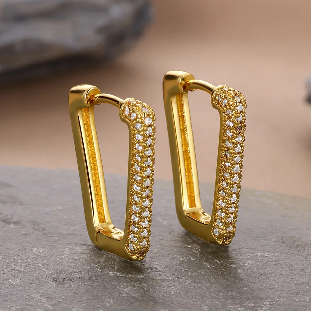 

Twisted Square Hoop Earrings for Women Cubic Zirconia Stainless Steel Earrings 2024 Trend Gold Color Luxury Daily Jewelry aretes