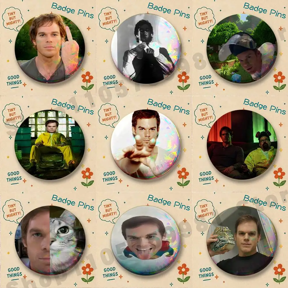 D-Dexter M-Morgan Round Pins Cartoon Brooches Stylish Ornament Badge for Backpack Accessorys Gifts