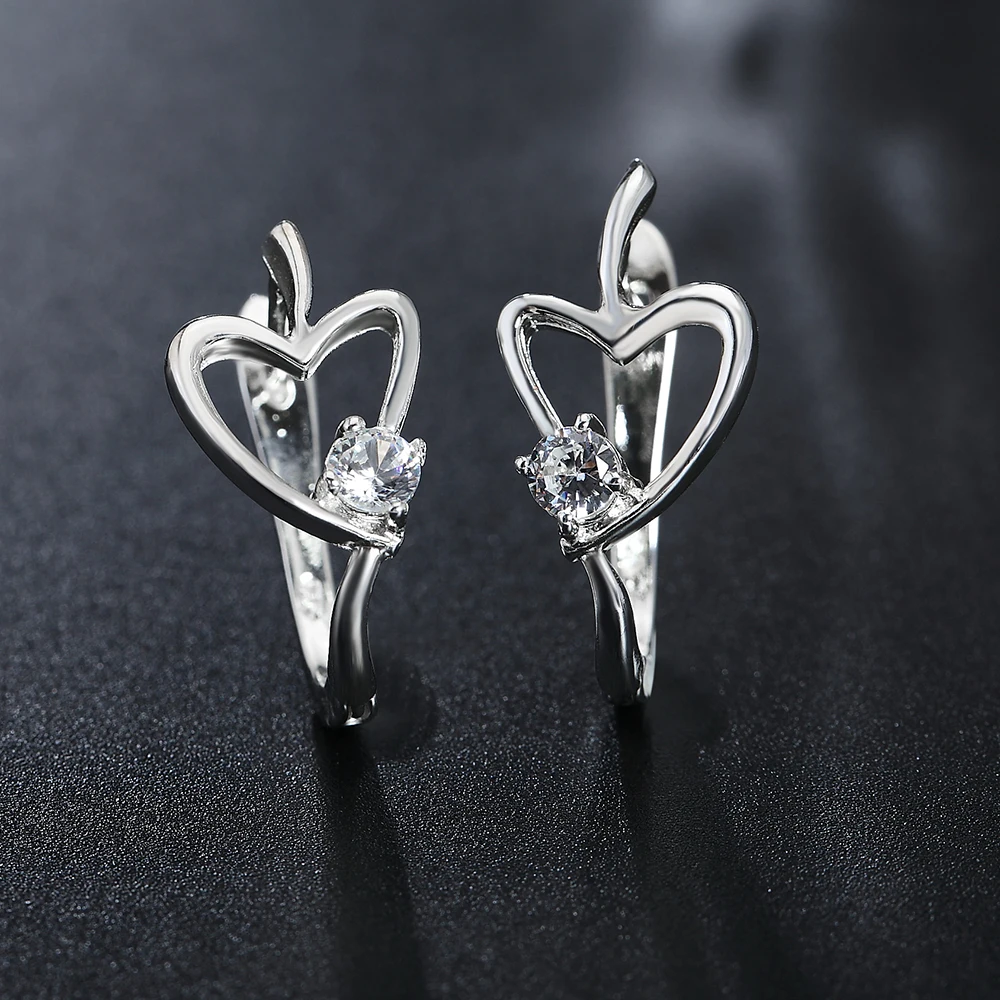 

Classic 925 Sterling Silver Earrings Elegant Women Jewelry Heart Crystal Ear Buckle Christmas Gifts Trendsetter