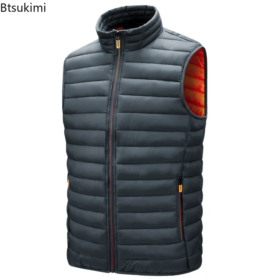 New Autumn Winter Men's Sleeveless Jackets Fashion Stand Collar Warm Casual Pockets Waistcoat Windproof Lightweight Parkas Vests