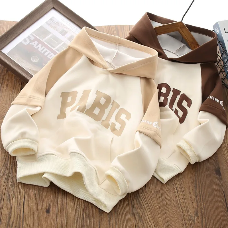 

Autumn and Winter Letter Printing Casual 3-12Y Children's Hoodies Long Sleeved Hooded Boys Girls Sweatshirt