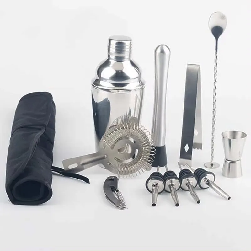 12Pcs Travel Portable Bartender Kit, Stainless Steel Boston Cocktail Shaker Full Mixing Tools With Carry Bag For Outdoor Party B