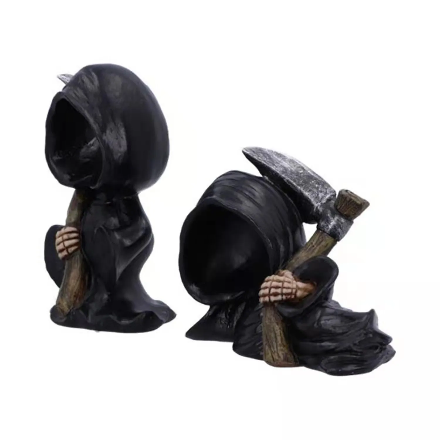 Gothic Punk Grim Reaper Resin Statues Black Mini Death Sickle Figurine Cartoon Halloween Sculpture Car Decorations