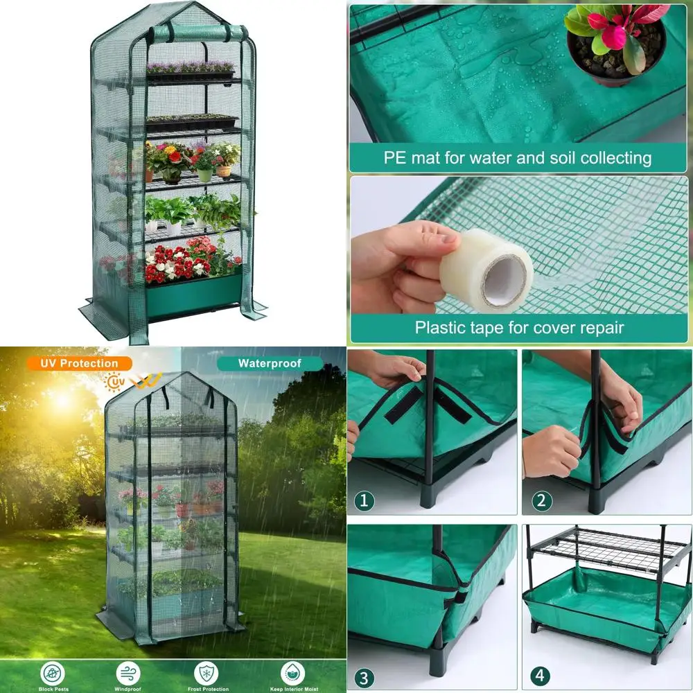 

5-Tier Portable Mini Greenhouse with Waterproof PE Cover and Durable Shelves for Seedlings and Gardening Supplies