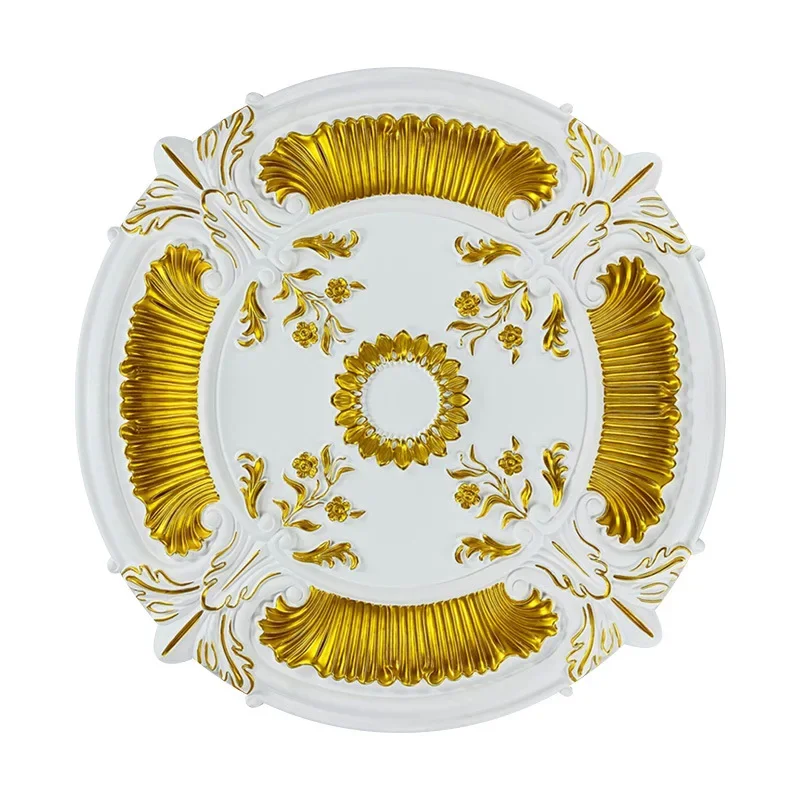 French pu gold-painted lamp plate pu line imitation gypsum European chandelier cream lamp holder round chassis retro American