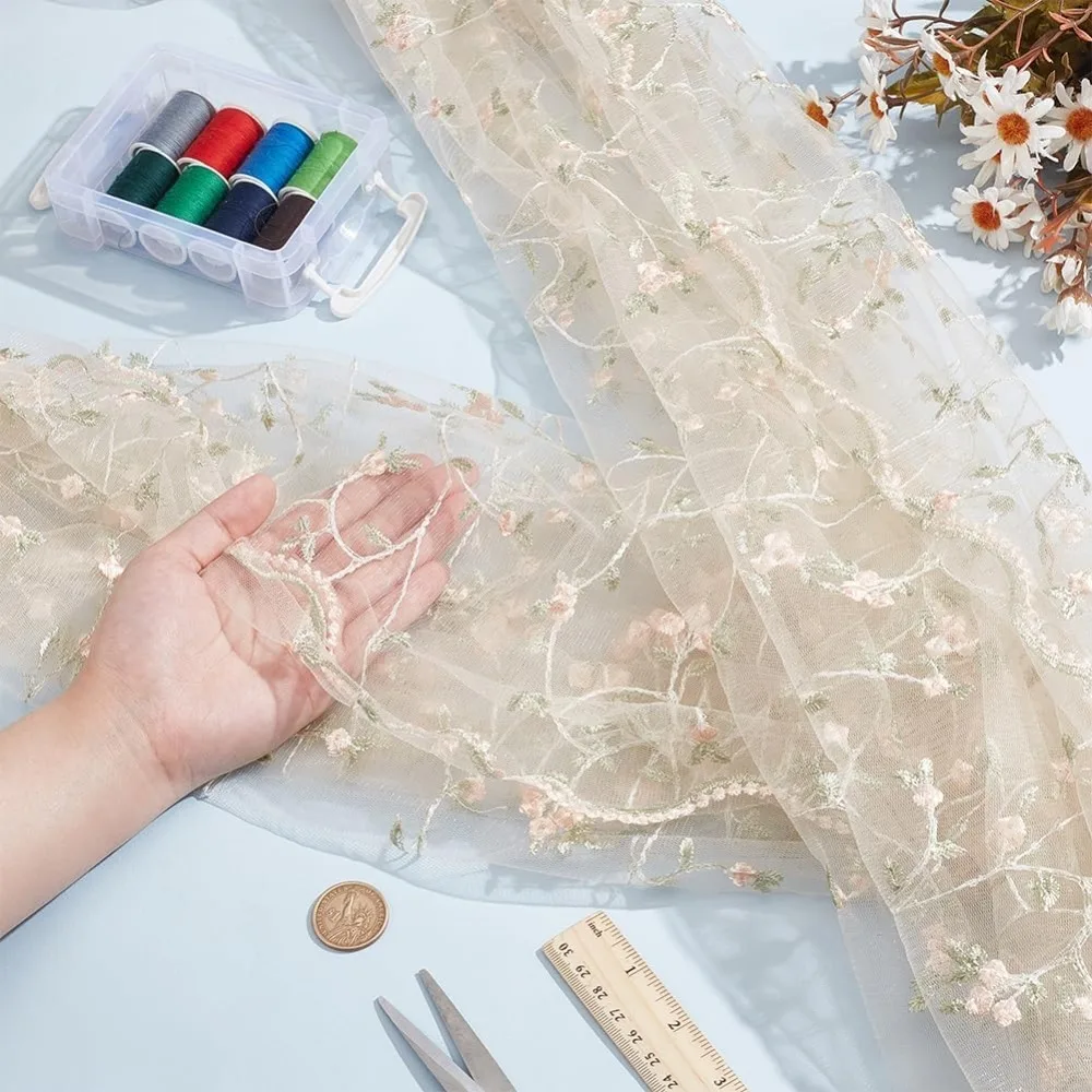 3 ياردة قماش زهرة مطرزة 51in واسعة البيج البوليستر الدانتيل DIY بها بنفسك الزفاف دش الزفاف