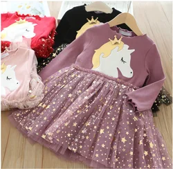 Abito da principessa unicorno 2024 autunno Toddler Kids Dresses Girls Children Birthday Party Halloween Christmas Costume da 3 a 7 Y