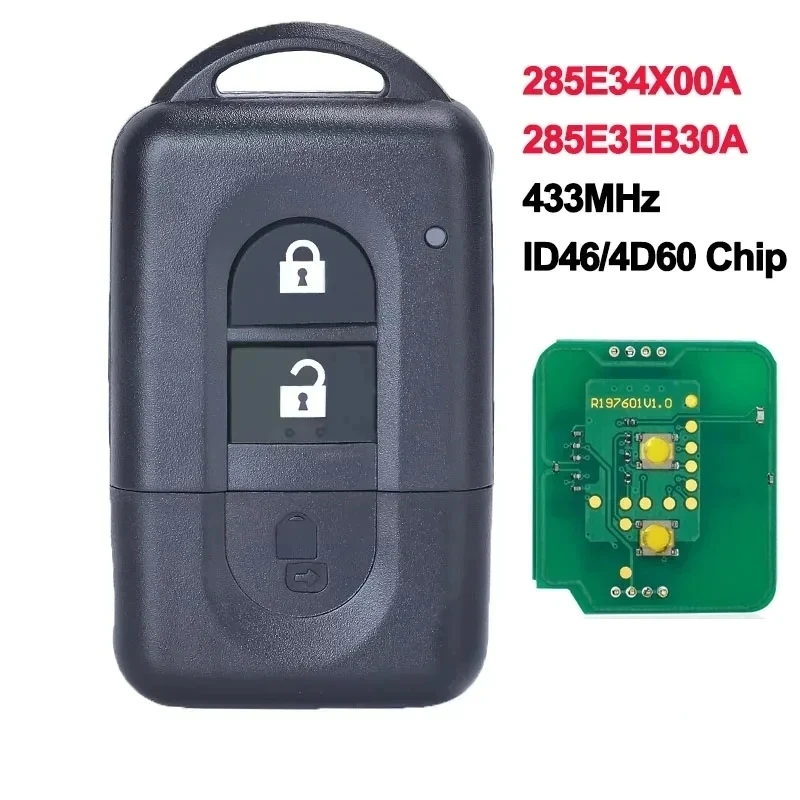 

285E34X00A 285E3EB30A 2 Buttons For Nissan Xtrail Qashqai Pathfinder Micra Juke Smart 433MHz ID46/4D60 Chip Remote Key