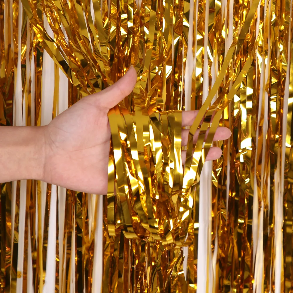 Metallic Lametta Folie Fransen Vorhänge Foto Hintergrund Glitzer Luftschlangen Folie Fransen Hintergrund Vorhang für Weihnachten Hochzeit Hintergrund