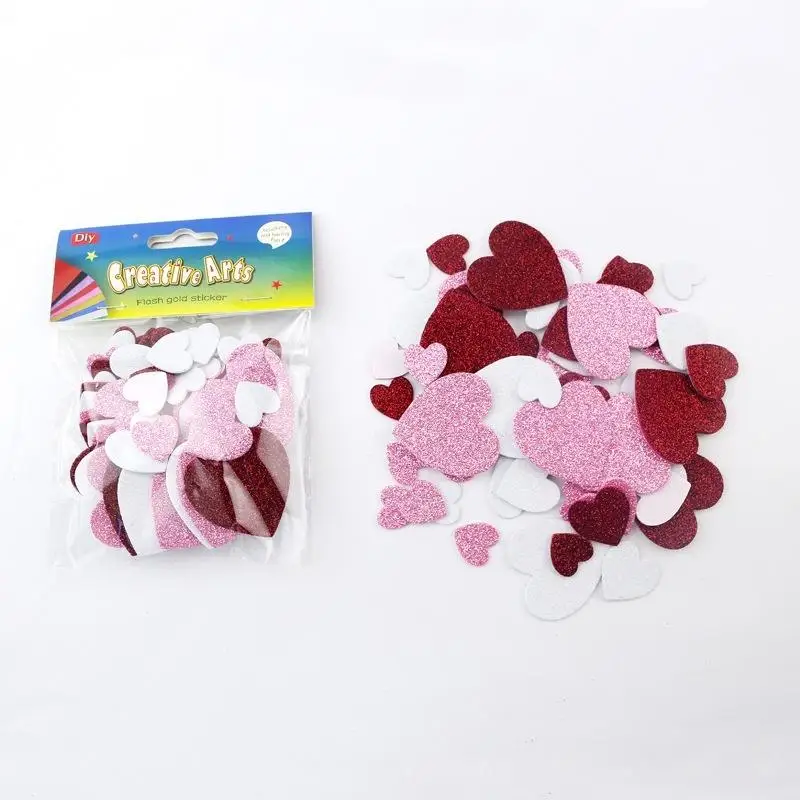 ~Glitter EVA Heart Foam Stickers Self Adhesive Mixed Size Red Pink White Love Decals For Craft Classroom Valentines Party Decor