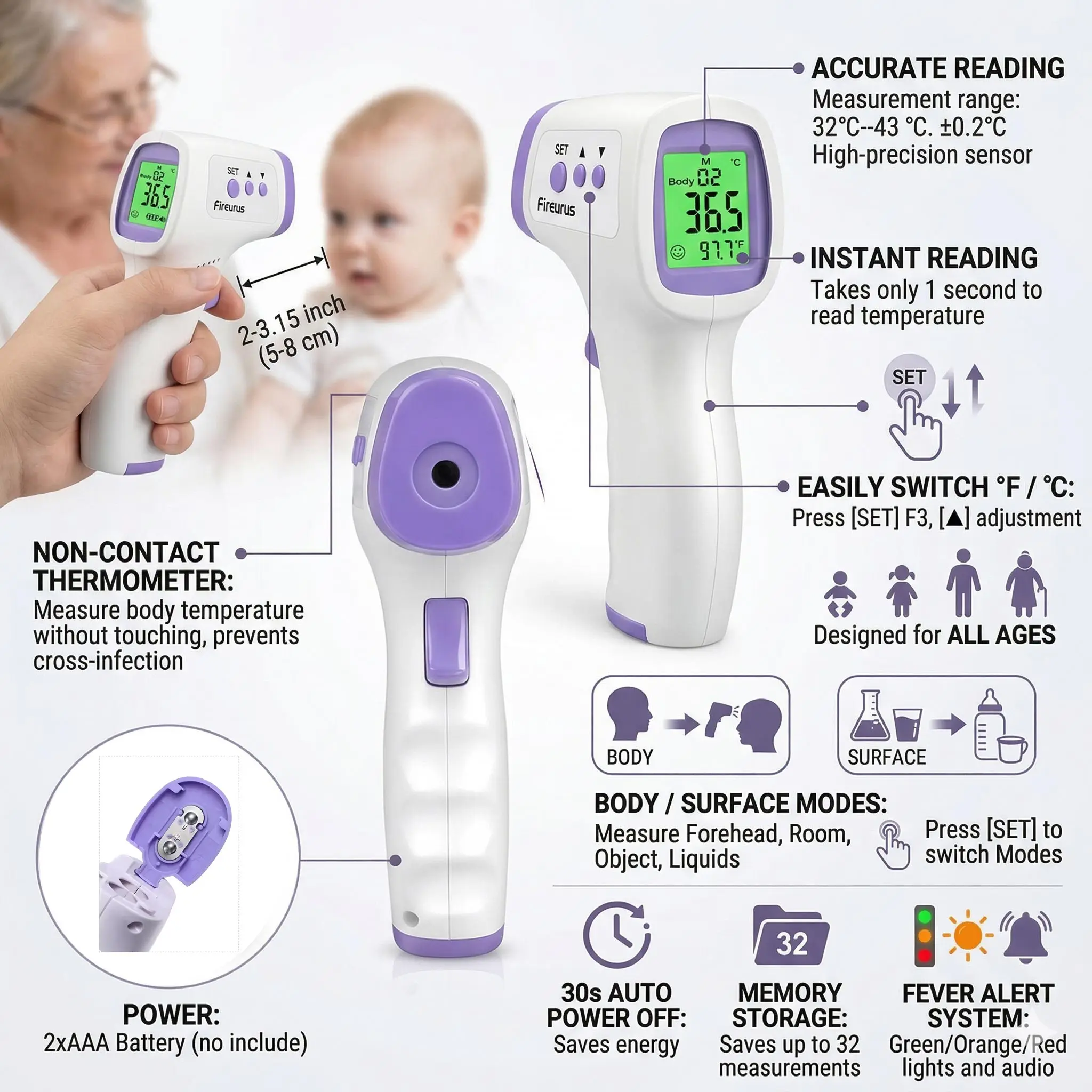 Firerurus Fast Measure Digital Fever Thermometer Or Portable Fingertip Blood Oxygen Oximeter Household Health Care Tool