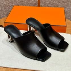 NIGO Women's Cowhide Mid-heeled Sandals Sexy Elegant Versatile Sandals Solid Color Casual High Heels Shoes Heel 6cm #NGSH1115