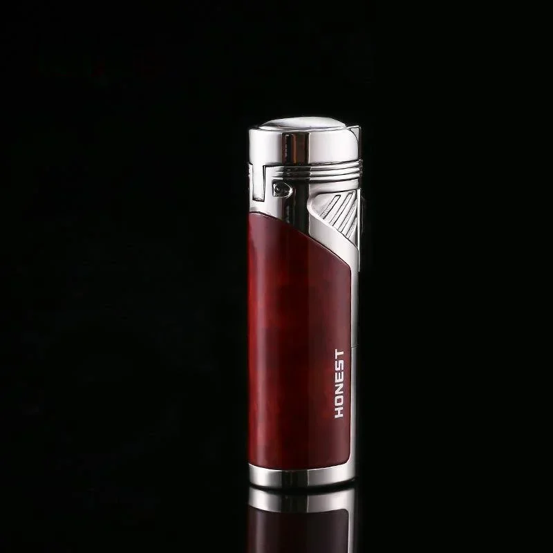 HONEST High End 4 Flame Turbo Jet Butane Gas Lighter Creative Windproof Red Flame Cigar Lighter Men's Smoking Accessories