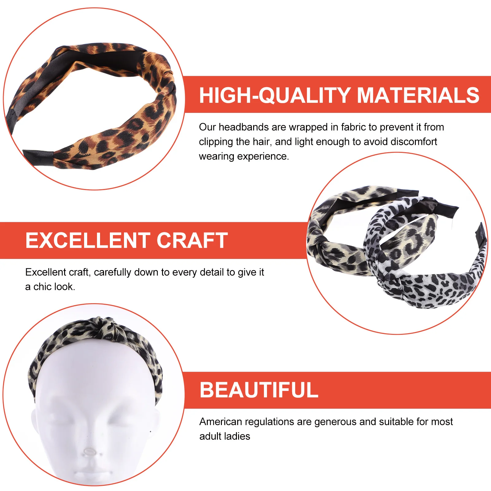 

6pcs Leopard Pattern Headbands Wide Cross Knot Hairband Fabric Wrapped Lightweight Non Slip Grip For Women Daily Wear