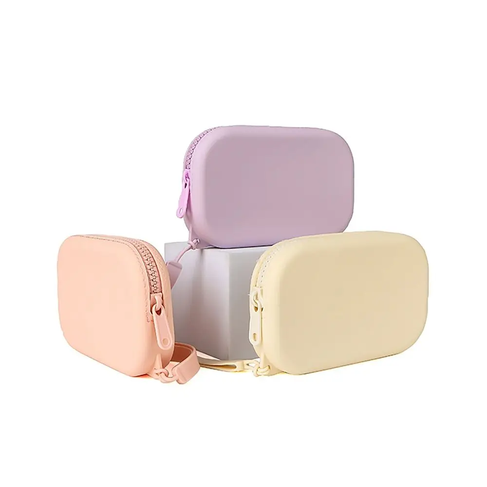 Simple Silicone Organizer Cosmetic Bag Waterproof Smooth Zipper Wallet Coin Purse Earphone Bag Women Girls