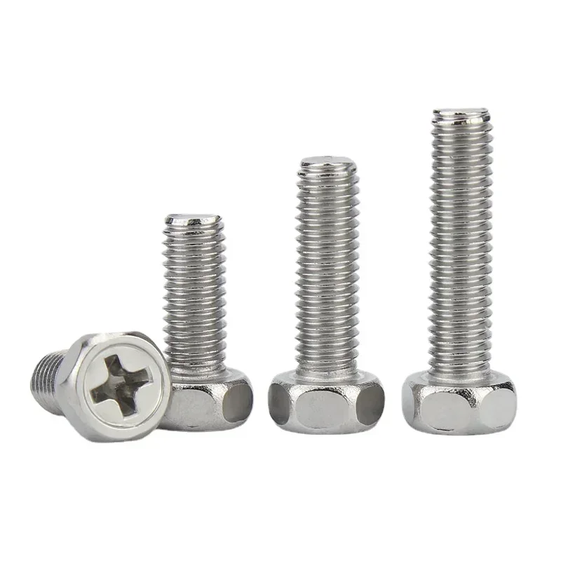 1000pcs M6  6x12mm Hexagon Phillips Bolt  L=12mm GB29.2 304 Stainless Steel Cross Recessed Socket  Head Bolts Screws