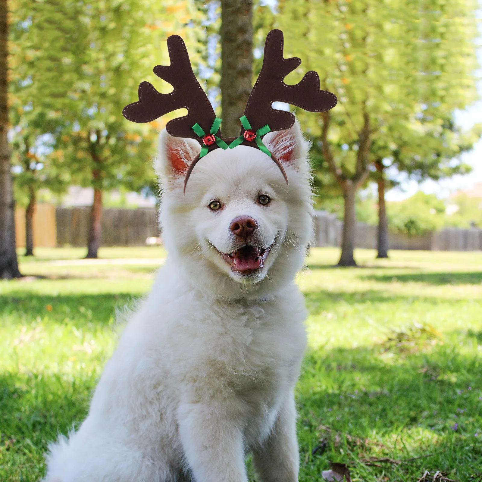 

Pet Christmas Head Dog Antler Bowknot Headband Green Bowknot Pattern Christmas Party Photo Decor Dog Xmas Head Hoop Pet Xmas