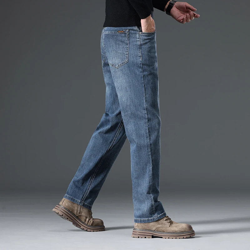 Pantalones vaqueros informales de negocios para hombre, Jeans rectos elásticos, ajustados, clásicos, azules, cómodos, de alta calidad, a la moda, otoño