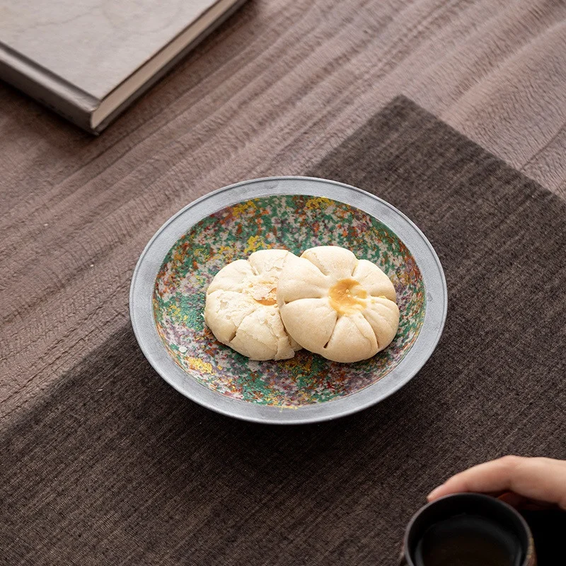 OHMOND Vintage Ceramic Tea Pot Holder Rock Drawing Old Rock Mud Dry Bubble Table Small Tray Handmade Craft Tea Set Accessories