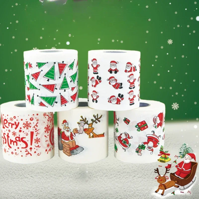 1Roll Christmas Toilet Paper Wood Pulp Festival Theme Printed Xmas Decor Tissue Natal Noel Happy New Year Party Decoration